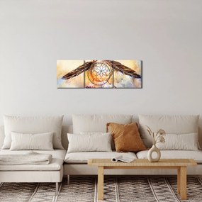 Obraz - Lapač snov s pierkami (s hodinami) (90x30 cm)