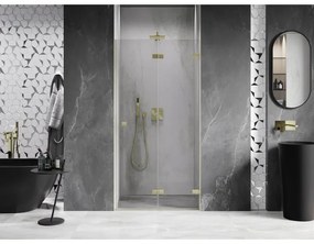 Mexen, Mexen Lunar-F pravé sklápacie sprchové dvere 65 cm, transparentné, brúsené zlato - 836-065-000-55-00-P