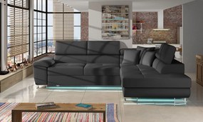 Rohová sedačka Alvin LED, Dostupné poťahy: Ekokoža Soft 011 (čierna) + Lux 06 + Ekokoža Soft 011 (čierna), Strana: pravá