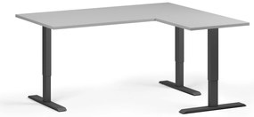 Výškovo nastaviteľný stôl, 160x140 cm, 3 motory, L/P, čierna podnož, sivá
