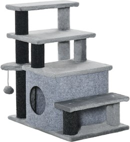 PawHut Schody pre psov 3/4 kroky 66 cm vysoké schody pre domáce zvieratá so spací úkrytom, rampou, hračkou, schody pre mačky strednej veľkosti, doplno