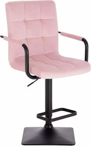 LuxuryForm DESIGN Barová stolička VERONA BLACK VELUR na čiernej hranatej podstave - ružová