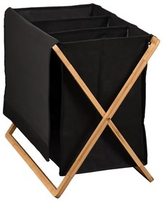 Kesper Kôš na triedenú bielizeň, čierny s bambusovým rámom, 69x41x56,5 cm