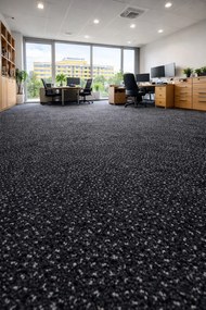 Betap, Metrážny koberec Saturnus 78, záťažový, na mieru, šíře 4m, čierna, ab (mriežka), chodba / predsieň