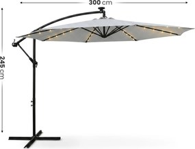 Záhradný slnečník MILIN s LED osvetlením 300 cm svetlosivý
