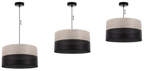 Závesné svietidlo Wood, 1x svetlobéžová dubová dýha/čierne PVC tienidlo, (fi 40cm)