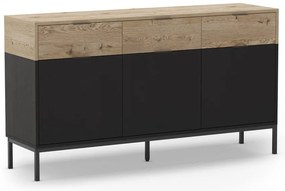 Nízka komoda v dekore duba v čierno-prírodnej farbe 150x80 cm Marion – Marckeric