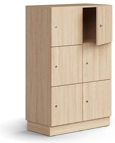 Priehradková skriňa QBUS, 6 uzamykateľných priehradiek, so soklom, 1252x800x420 mm, dub