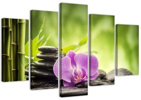 Obraz na plátně pětidílný Orchidejové zenové kameny - 150x100 cm