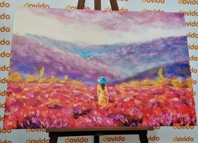 Obraz maľba ženy uprostred kvetinovej lúky