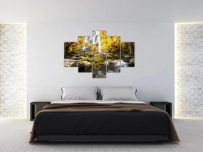 Obraz - Vodopády v jesennej krajine, žlté (150x105 cm)