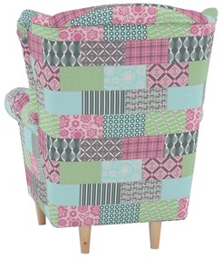 Tempo Kondela Kreslo ušiak, látka patchwork, CHARLOT