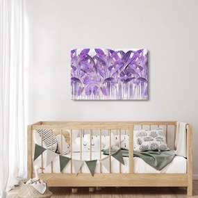 Obraz - Fialové listy v omietke (90x60 cm)