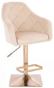 LuxuryForm Barová stolička ROMA VELUR na zlatej hranatej podstave -  krémová