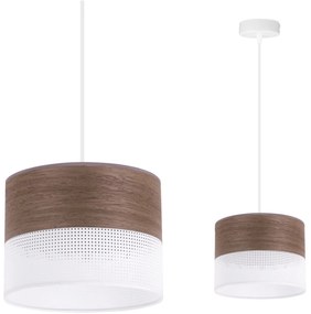 Light Home Závesné svietidlo Wood, 1x hnedá orechová dýha/biele PVCové tienidlo, (fi 20cm)