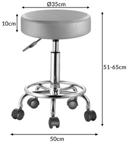 Casaria Taburetka na kolieskach OXANA s opierkou na nohy, Ø35cm šedá