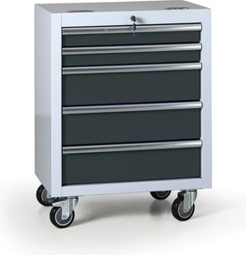 Pojazdný dielenský box na náradie G2, 5 zásuviek, 645 x 460 x 860 mm, grafit