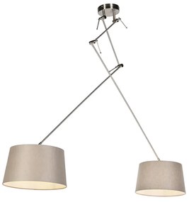 Závesná lampa s ľanovými tienidlami taupe 35 cm - oceľ Blitz II
