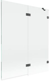 Mexen Lunar, 2-krídlová vaňová zástena pravá 140 x 150 cm, číre sklo, grafitová, 897-140-100-66-00-P