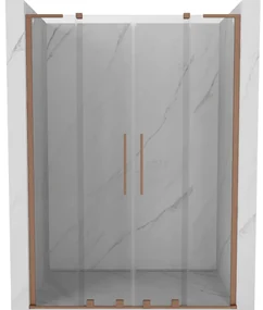 Mexen Velar L Duo, posuvné sprchové dvere do otvoru 140 cm, 8mm číre sklo, medená matná, 871-140-003-02-65
