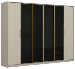 Elegantná šatníková skriňa DeLuxe s dymovými dvierkami a zlatými akcentami 210 x 270 x 52 cm, biela