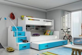 Poschodová posteľ s prístelkou MAX 3 rozšírená 200x120 biela - modrá