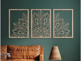 drevko Viacdielna mandala na stenu Kvet Rozmer obrazu: 29,5 x 65 cm, Farba dekorácie: Čierna
