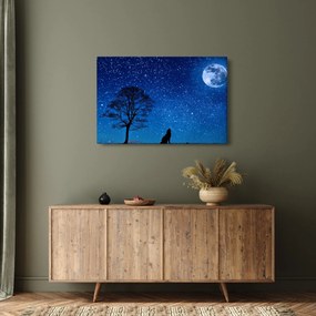 Obraz vlka vyjúci na mesiac (90x60 cm)