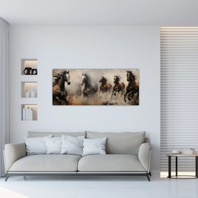 Obraz - Olejomaľba koní (120x50 cm)