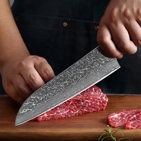 KnifeBoss kuchařský damaškový nôž Santoku 7.5" (190 mm) Black & Red VG-10