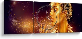 Obraz - Zlatý makeup (s hodinami) (90x30 cm)
