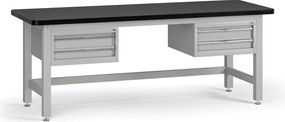 Pracovný stôl do dielne G4 s 2 závesnými boxami na náradie, MDF + PVC doska, 4 zásuvky, 2100 x 750 x 800 mm, sivá