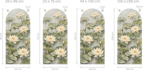 Biele lekná v oblúku akvarelové botanické nálepky na stenu do obývačky oblúk 20 x 46 cm