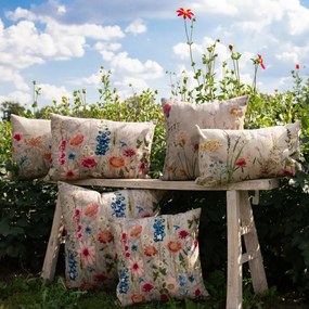 Béžový vyšívaný vankúš rozkvitnutá lúka Flowers Poppy - 45*45*15cm