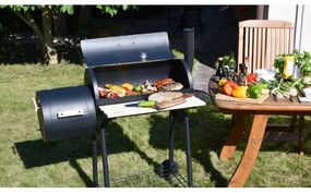 Gril na drevené uhlie s údiarňou čierna/drevo