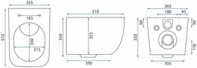 Rea Martin - závesná WC misa Rimless 51x37 s pomaly-padajúcim sedátkom, biela, REA-C8006