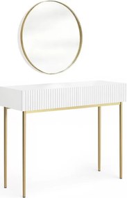 Toaletný stolík Nicole so zrkadlom 60 cm - biely mat / zlaté nohy