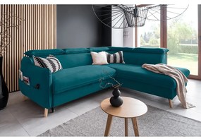 Tyrkysová zamatová rozkladacia rohová pohovka (pravý roh) Sweet Harmony – Miuform