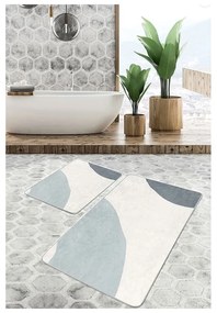 Sivo-krémové zamatové kúpeľňové predložky v súprave 2 ks 60x100 cm Abstract Shapes – Mila Home