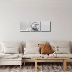 Obraz - Ľadový medveď, čiernobiela (s hodinami) (90x30 cm)
