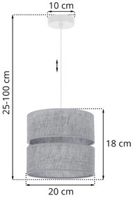 Závesné svietidlo Len, 1x šedé textilné tienidlo, (fi 20 cm), w