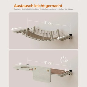 Feandrea Clickat nástenná polica, mostík pre mačky, nábytok na lezenie, hnedá farba