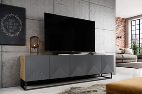 TV stolík Asha 200 cm na čiernom podstavci - artisan / rivier stone mat