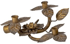 Medený antik kovový svietnik s kvetmi na 3 sviečky - 32 * 30 * 10 cm