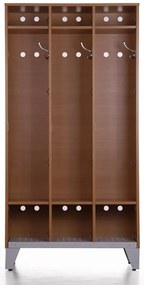 Drevená šatníková skrinka na nohách, 3 dvere, 1750 x 900 x 400 mm, demont, otočný zámok, orech