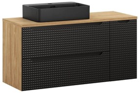 Závěsná skříňka Luxor Black Trust s deskou a umyvadlem 120 cm černá/dub olejovaný