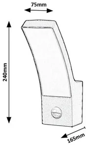 Rabalux 7505 Palanga vonkajšie nástenné svietidlo LED 12W 800lm 3000K IP44 antracit, senzor