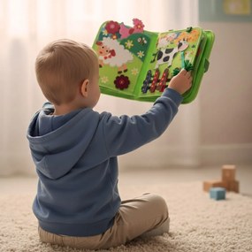 KIK Vzdelávacia manipulatívna knižka Farma so zvieratkami na suchý zips a 6 maňuškami