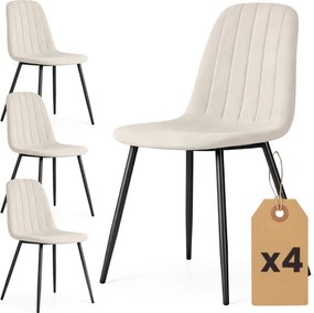 Sada štyroch jedálenských stoličiek LUMO zamatové, béžové / čierne nohy (4 ks)