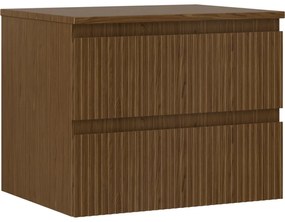 Mexen Rivel, kúpeľňová skrinka 60 cm s hornou časťou, 2 zásuvky, drážkovaná, orech, 91A20-06047-2-BFFC86